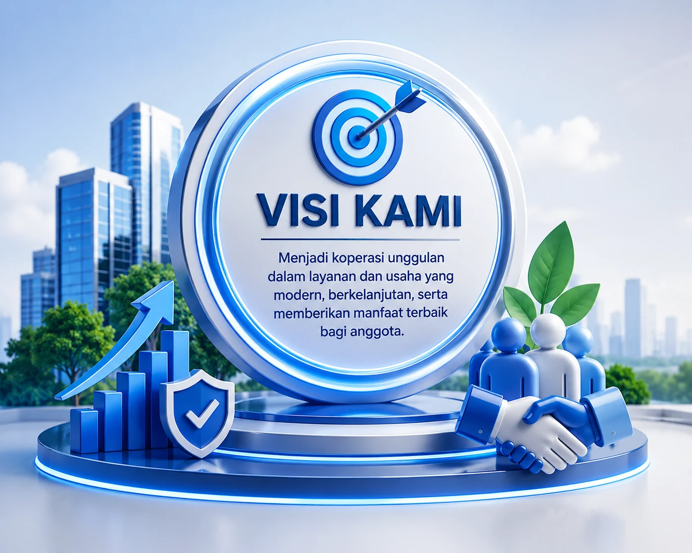 Visi Kami: Menjadi koperasi unggulan yang modern dan berkelanjutan, dengan usaha produktif yang memberikan manfaat terbaik bagi anggota.